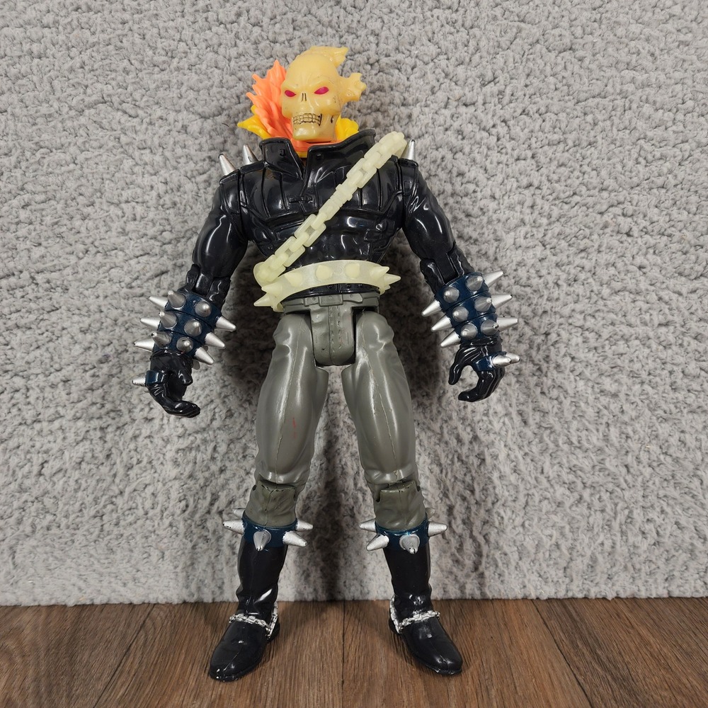 Vintage 1995 Toy Biz Marvel Ghost Rider 11.5" Action Figure Flaming Skull Spiked